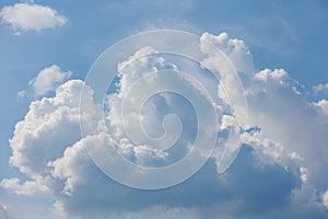 white cumulus clouds on blue sky weather and nature. rain and thunderstorm