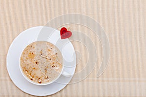 White cup coffee hot drink and heart symbol love valentine's day