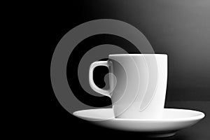 White cup of coffee with space for text