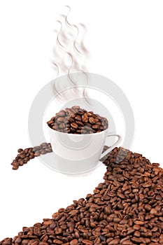 White cup filled with coffee beans