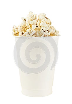 White cup full of popcorn