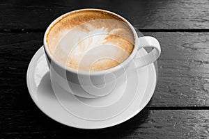 White cup of hot coffee latte