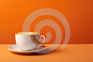 white cup of hot coffee minimalist theme background with copy space