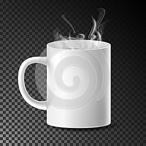 White Cup, Mug Vector. Realistic Ceramic Or Plastic Cup On Transparent Background. Empty Classic Cafe Cup With