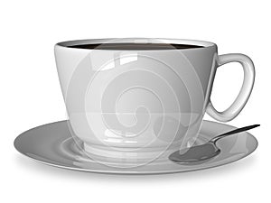 White cup and spoon on saucer