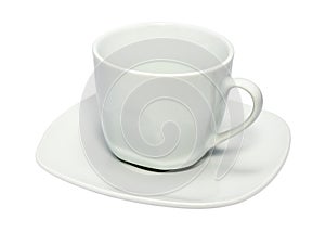 White cup on a square saucer