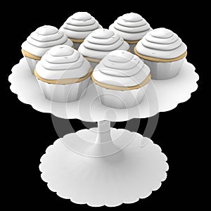 White cupcakes on stand - 3d computer generated