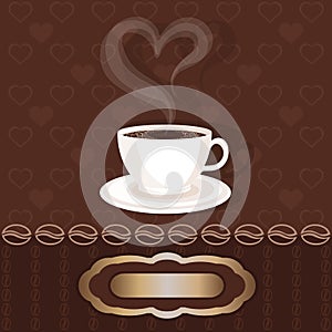 White cupful with coffee and steam heart