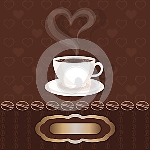 White cupful with coffee and steam heart photo