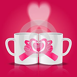 White cups with hands making heart shape