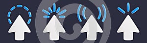 White cursor arrow with different mouse click effect.