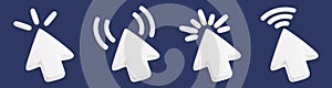 White cursor arrow with different mouse click effect.
