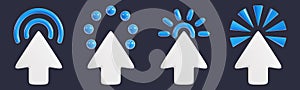White cursor arrow with different mouse click effect.