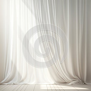 White curtain background texture on window. Empty room interior.