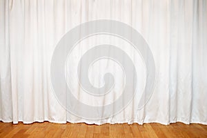 White curtain on windows and wooden floor