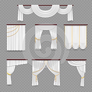 White curtains drapery for wedding room and windows on transparent background