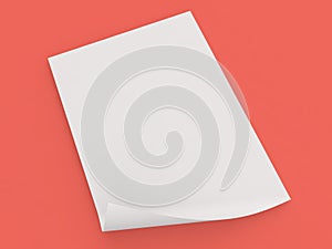 White curved sheet of paper on a red background.