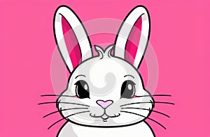 White cute baby rabbit standing on pink background