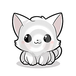 White cute cat Super Deformed or Chibi isolated on white background