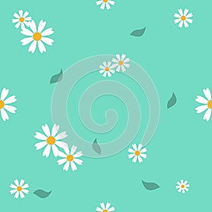 White  cute flower seamless in green background for fabric pattern