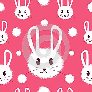 White and cute furry bunny seamless pattern for kids. Kawaii rabbit on a girly baby background for prints, clothes and textures