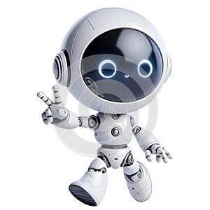 White cute robot in happy and cheerful posture isolated on white background