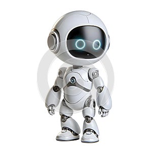 White cute robot in standing posture isolated on white background