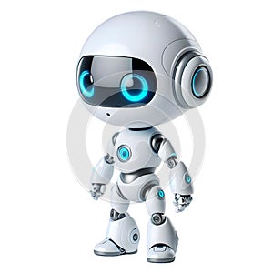 White cute robot in standing posture isolated on white background