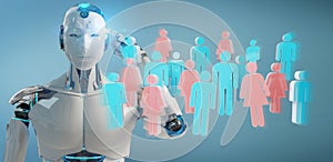 White cyborg controlling group of people 3D rendering