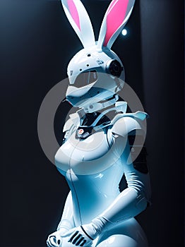 White Cyborg Rabbit. AI generated