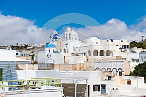 White cycladic architecture in Megalochori village, Santorini island, Greece