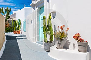 White cycladic architecture in Santorini island, Greece photo