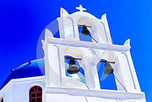 White Cycladic Church in Santorini, Greece