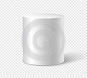 White cylinder on isolated background. 3d object cylinder container design template