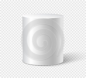 White cylinder on isolated background. 3d object cylinder container design template photo