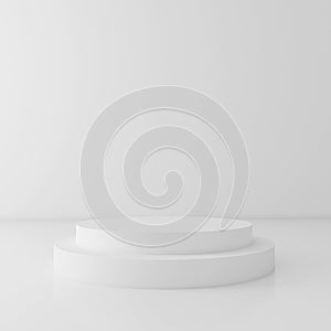 White cylinder podium on white background, 3d render