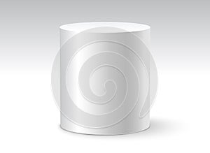 White cylinder on white background isolated. 3d object cylinder container design template