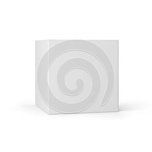 White 3d cube with perspective isolated on white background. 3d modeling box with lighting and shadow. Realistic vector