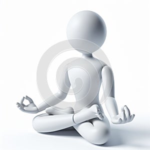 White 3D figure fazendo yoga, em fundo branco. AI generated photo