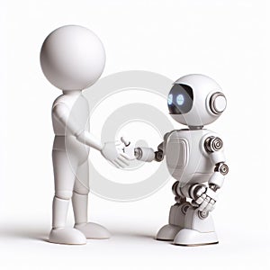 White 3D figure greeted a robot on white background. AI generated photo
