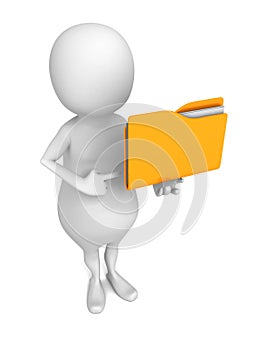 White 3d human character with yellow office document folder