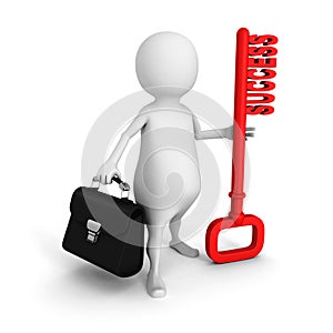 White 3d man with briefcase and red success key