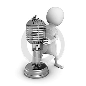 White 3d man with retro vintage microphone