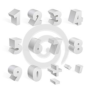 White 3d numbers isolated font on white background