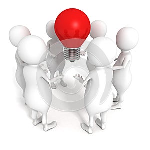 White 3d people team grope with red idea concept light bulb