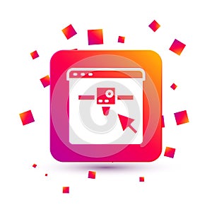 White 3D printer setting icon isolated on white background. 3d printing. Square color button. Vector