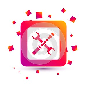 White 3D printer setting icon isolated on white background. 3d printing. Square color button. Vector