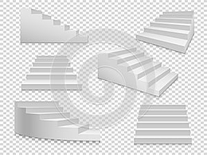 White 3d stairs. Vector isolated ladder or stairway up to success, home staircase on transparent background photo