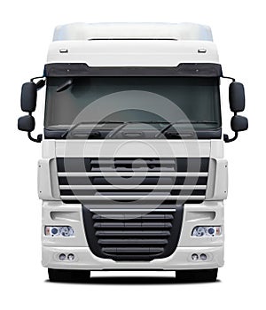 White DAF XF truck front view.