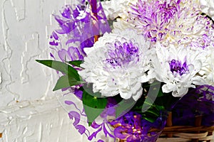 White daisy flowers in a basket